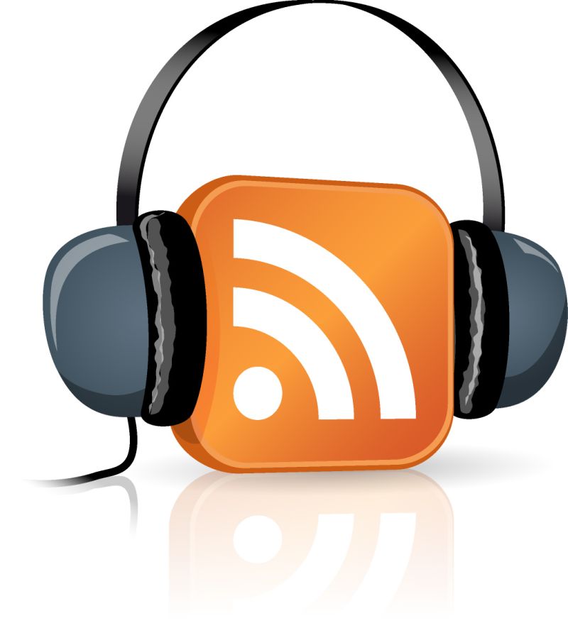 RSS feed logo wearing headphones