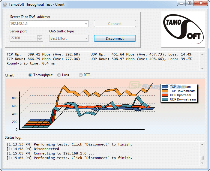 TamoSoft Throughput Test screenshot